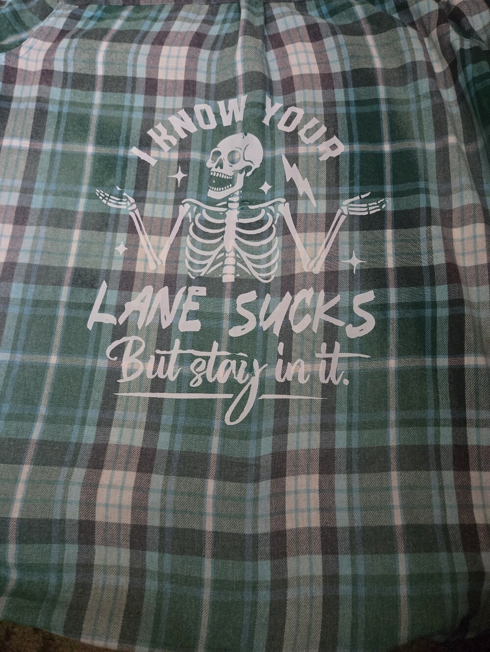 Upcycled Skeleton Graphic Plaid Flannel Shirt Edgy Streetwear Piece Ls010
